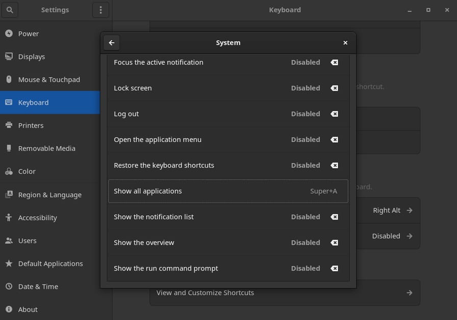 Preview of Open Applications Menu with Super (Win) Key in GNOME